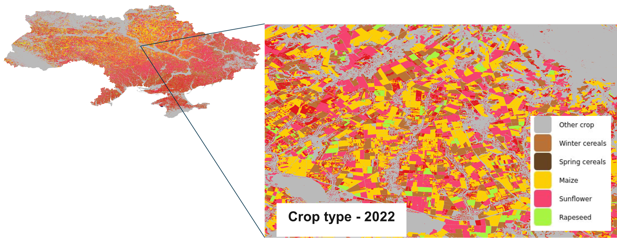 Example of a custom crop type product for Ukraine produced using the WorldCereal system.