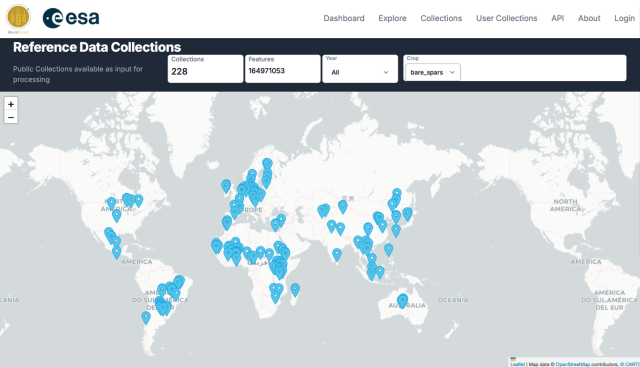 Global map with distribution of datasets currently available in WorldCereal’s Reference Data Module, including newly integrated map-derived samples produced in this work.